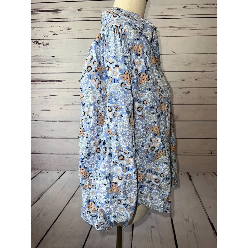 Free People Happy Days Blouse Medium Button front Shirt‎ Floral Cotton Easter